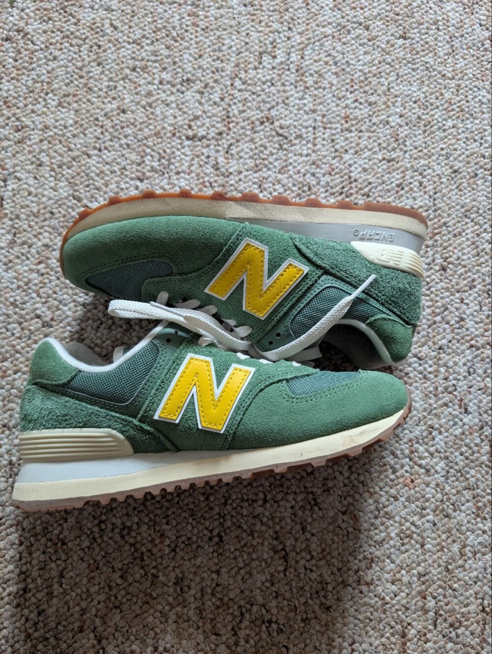 Women New Balance 574 Green Suede Sneaker